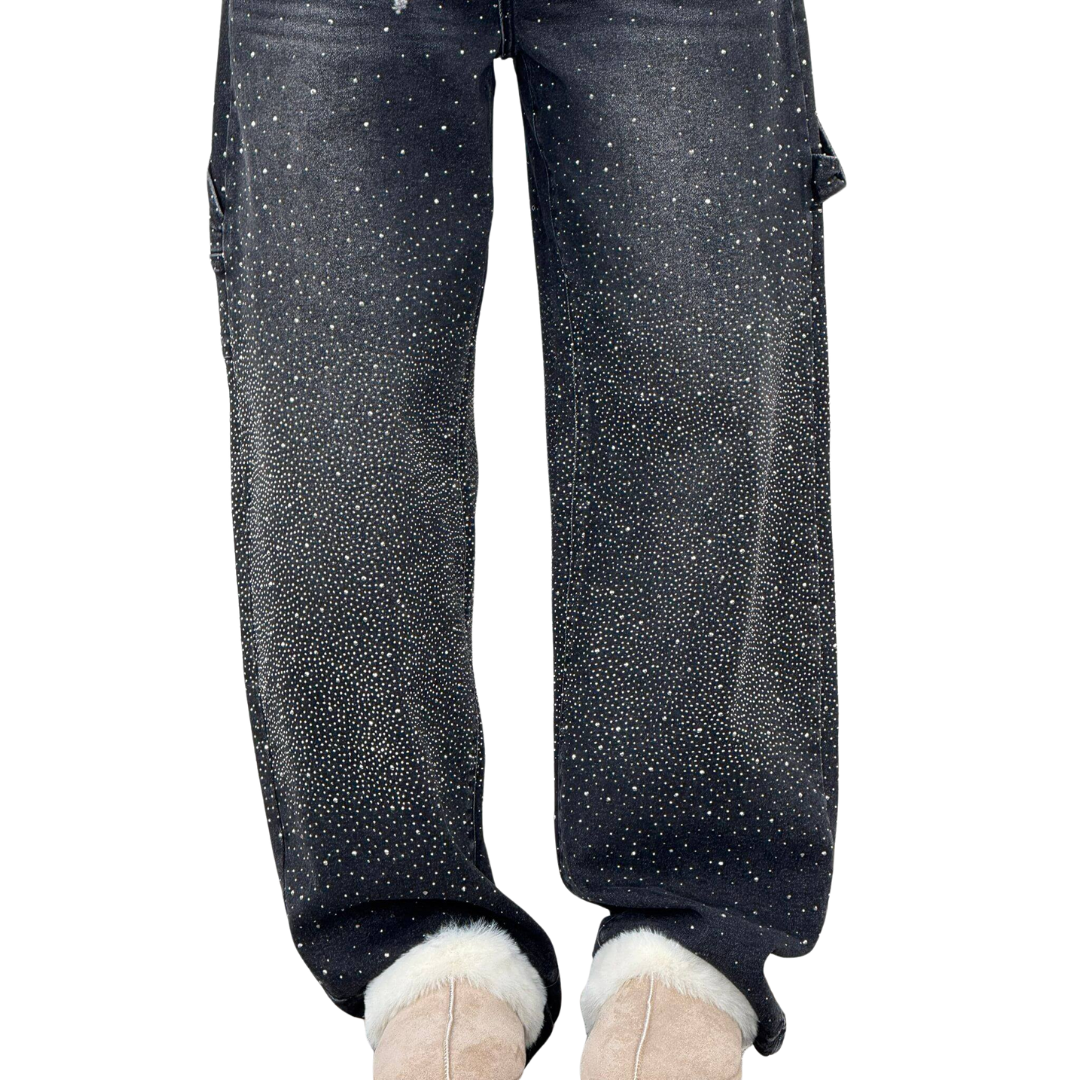Rosaline - Los Jeans Carpenter con Paillettes y Talle Ajustado
