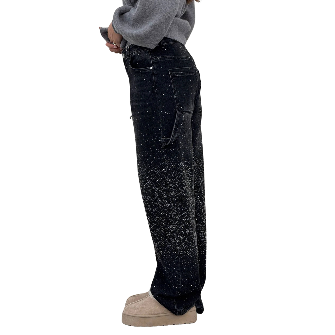 Rosaline - Los Jeans Carpenter con Paillettes y Talle Ajustado