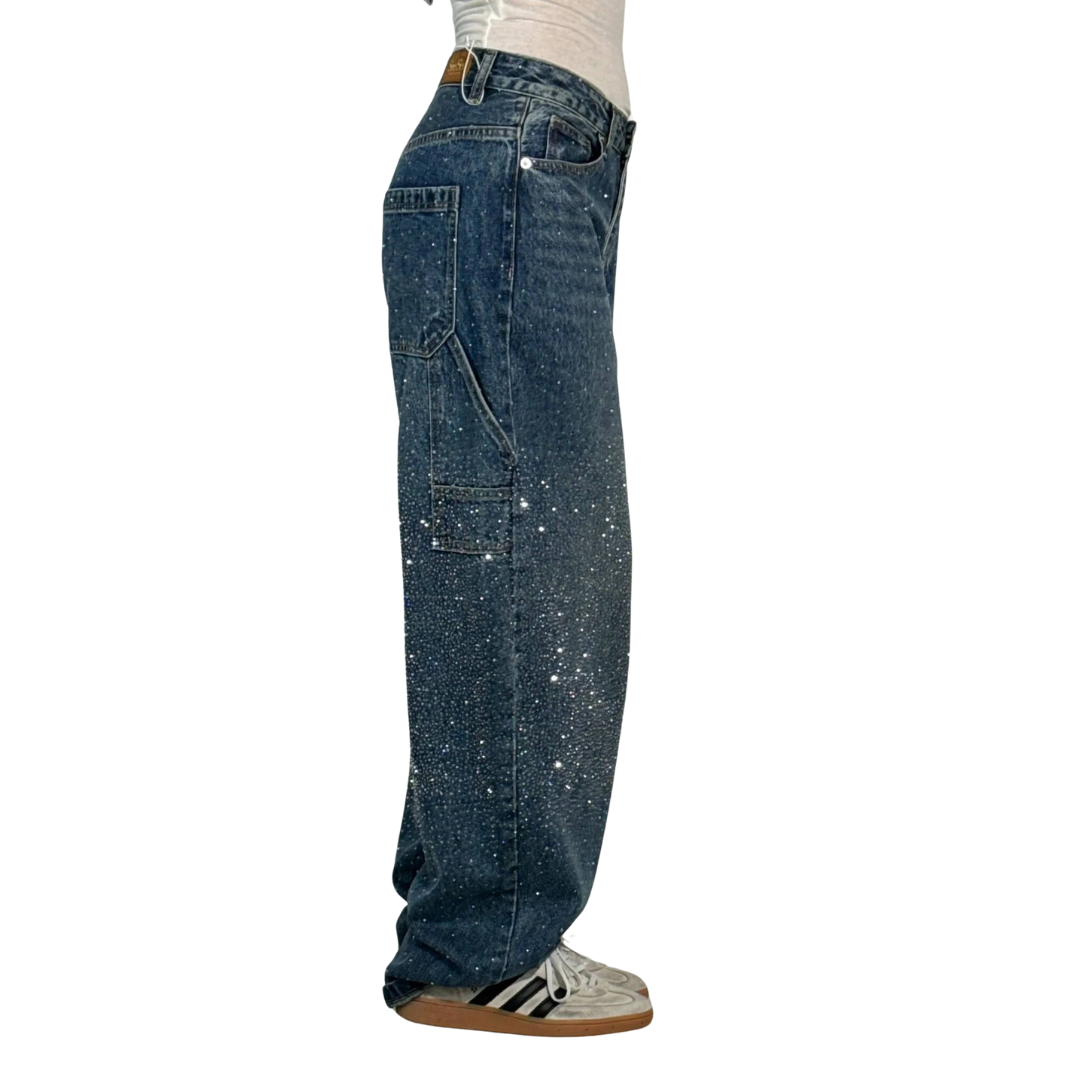 Rosaline - Los Jeans Carpenter con Paillettes y Talle Ajustado