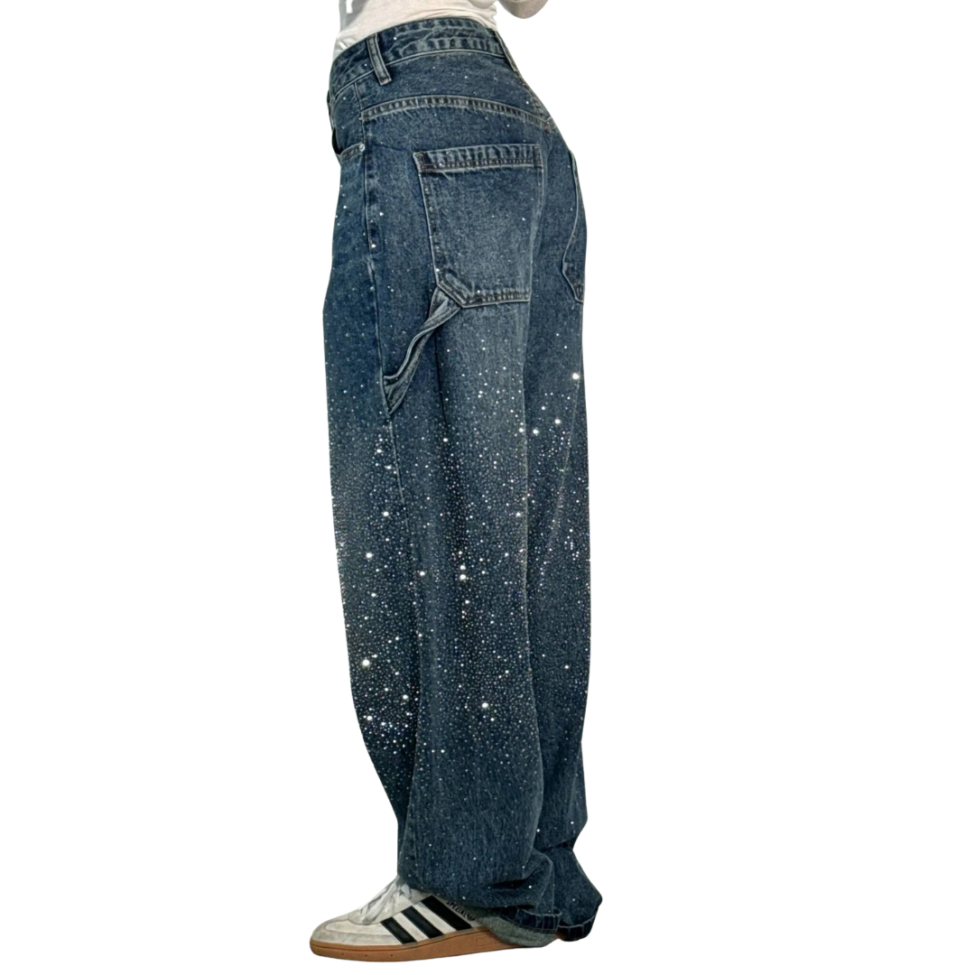 Rosaline - Los Jeans Carpenter con Paillettes y Talle Ajustado