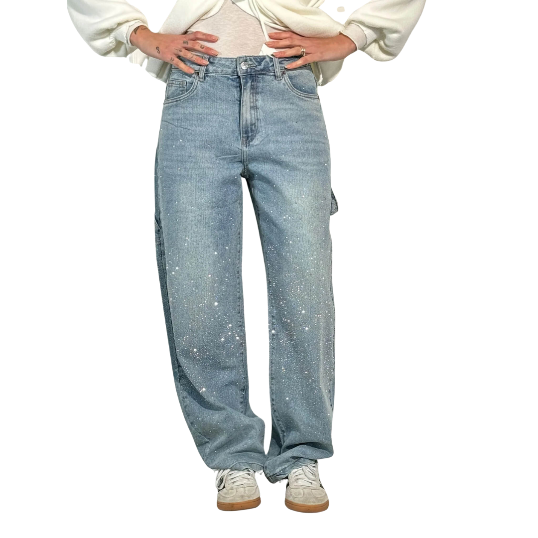 Rosaline - Los Jeans Carpenter con Paillettes y Talle Ajustado