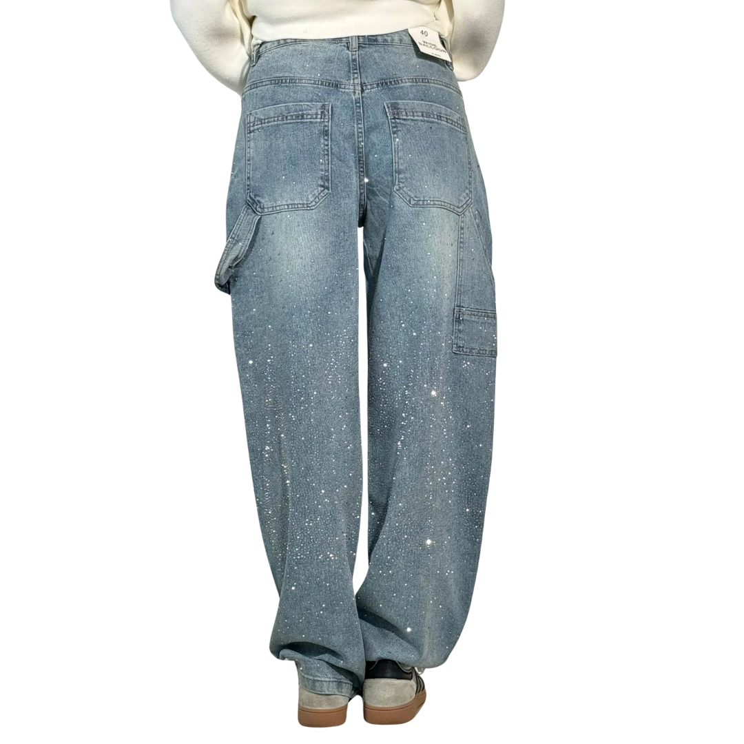Rosaline - Los Jeans Carpenter con Paillettes y Talle Ajustado