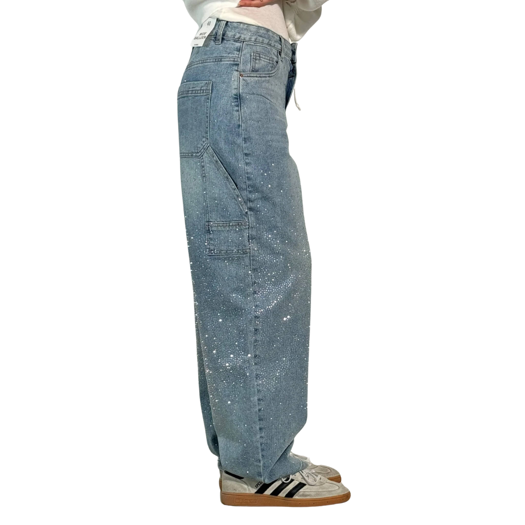 Rosaline - Los Jeans Carpenter con Paillettes y Talle Ajustado
