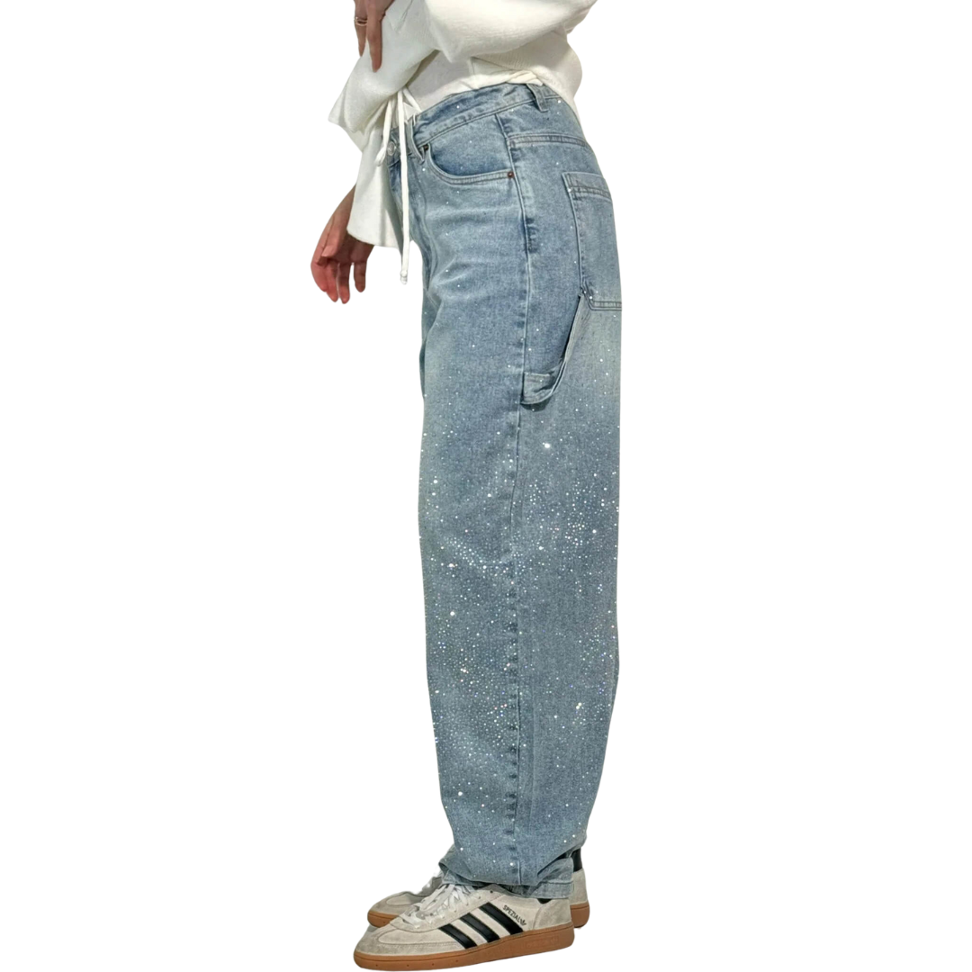 Rosaline - Los Jeans Carpenter con Paillettes y Talle Ajustado
