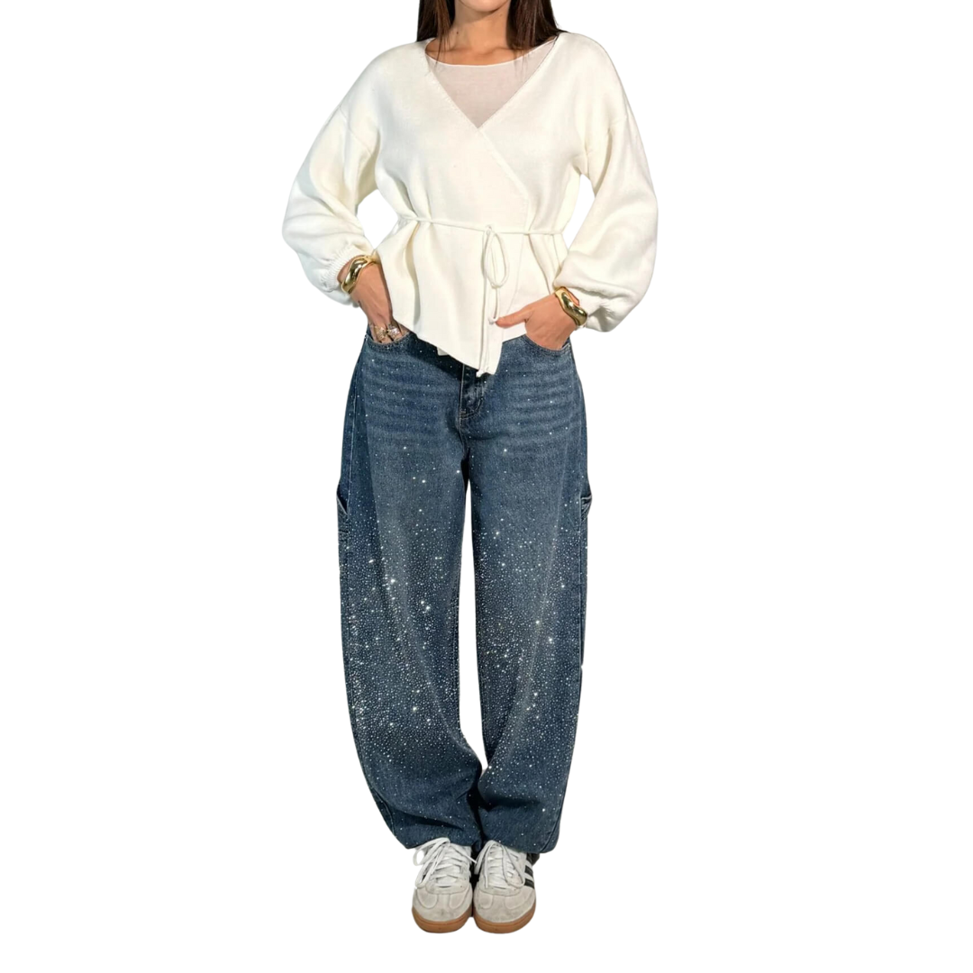 Rosaline - Los Jeans Carpenter con Paillettes y Talle Ajustado