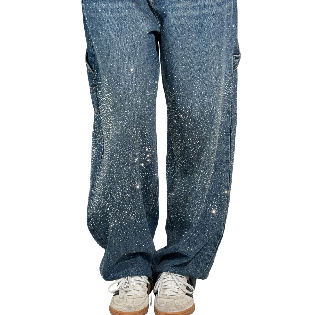 Rosaline - Los Jeans Carpenter con Paillettes y Talle Ajustado
